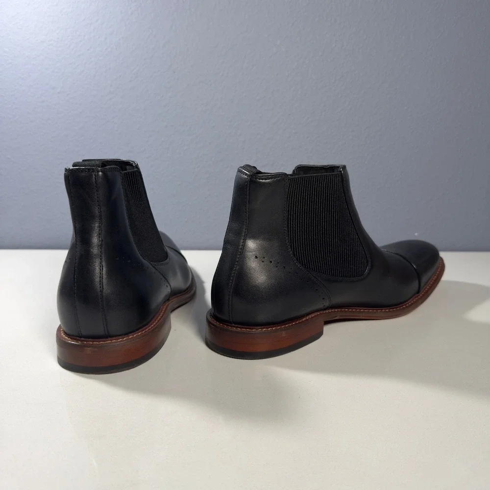 Stacy Adams Chelsea Boots Men New Black Cap Toe Stretch Leather‎ ankle Size 9